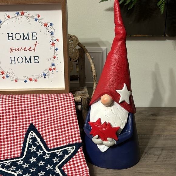 NWT PATRIOTIC HOME SWEET HOME WOODEN SIGN, GNOME AND EMBROIDERED TOWEL BUNDLE - Picture 4 of 16